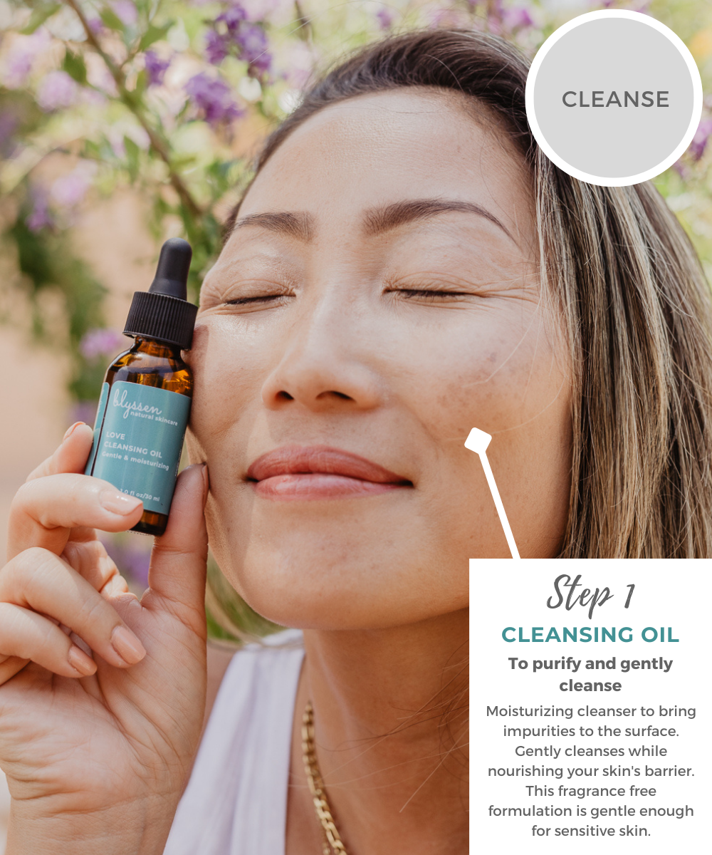 Gentle moisturizing cleansing botanical oil simple skin care routine for moms